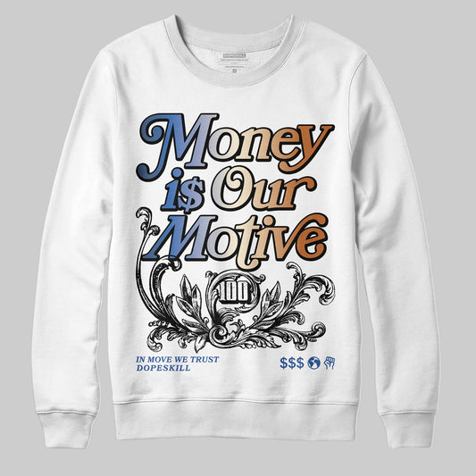 Jordan 17 Retro Low SP Infinite Archives DopeSkill Sweatshirt Money Is Our Motive Typo Graphic Streetwear - White