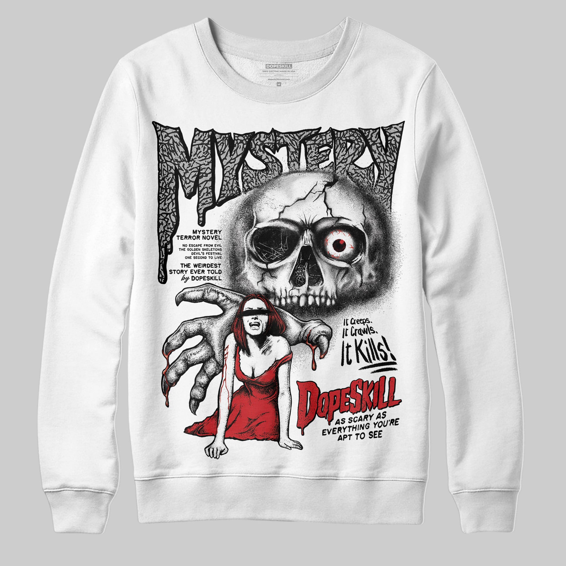 Jordan 3 OG “Black Cement” DopeSkill Sweatshirt Mystery Ghostly Grasp Graphic Streetwear - White