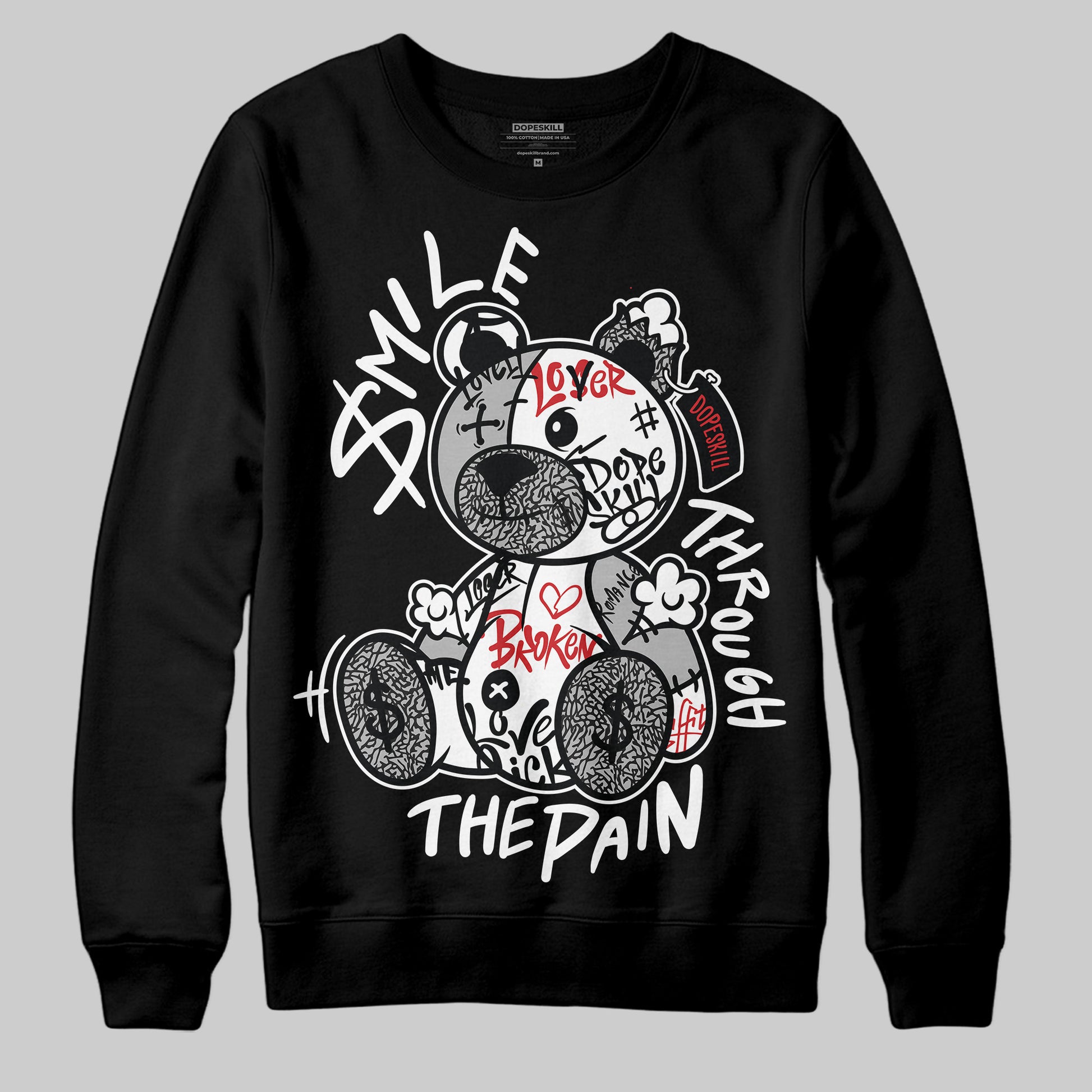 Jordan 3 OG “Black Cement” DopeSkill Sweatshirt Smile Through The Pain Graphic Streetwear - Black