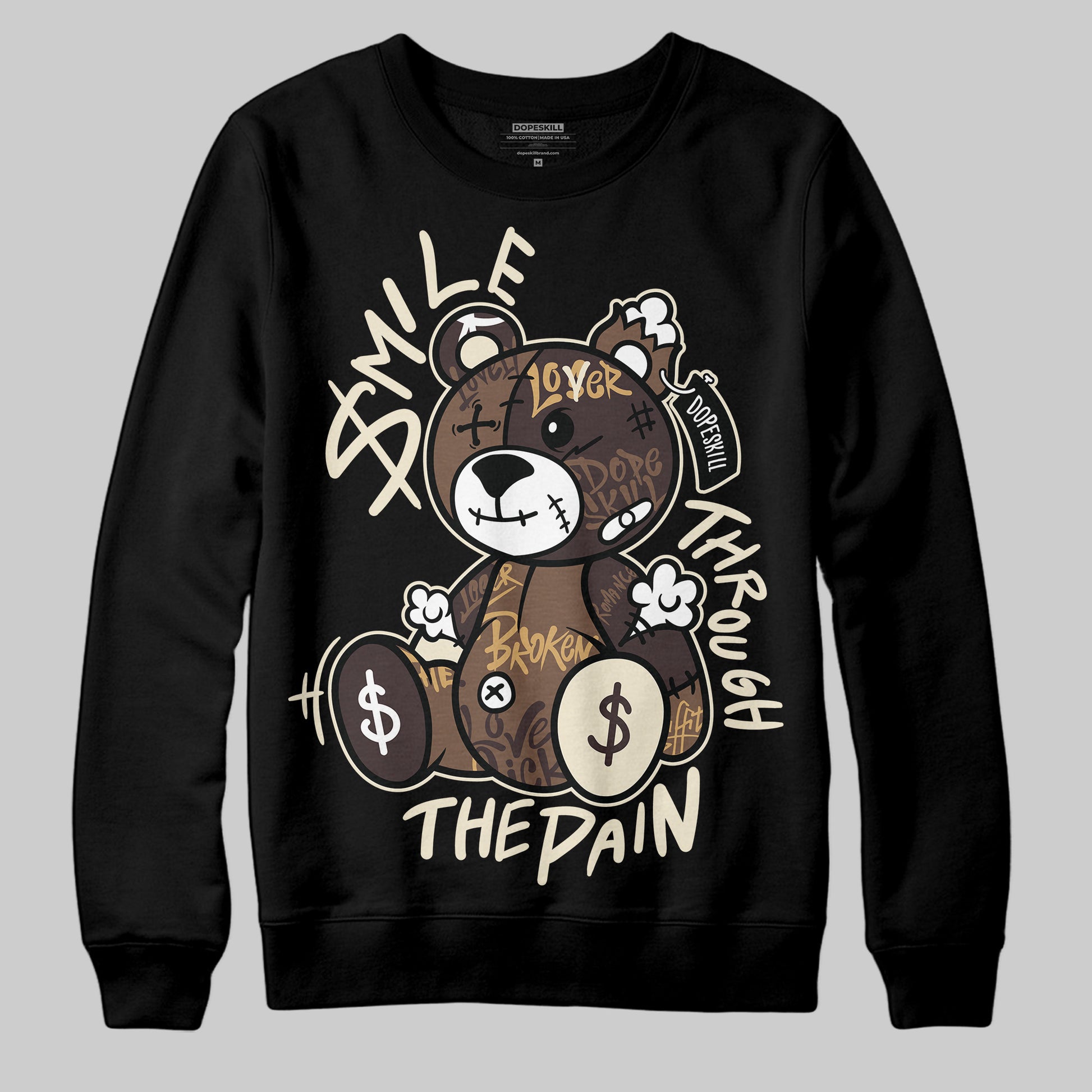 Jordan 5 “Earth/Metallic Gold” DopeSkill Sweatshirt Smile Through The Pain Graphic Streetwear - Black