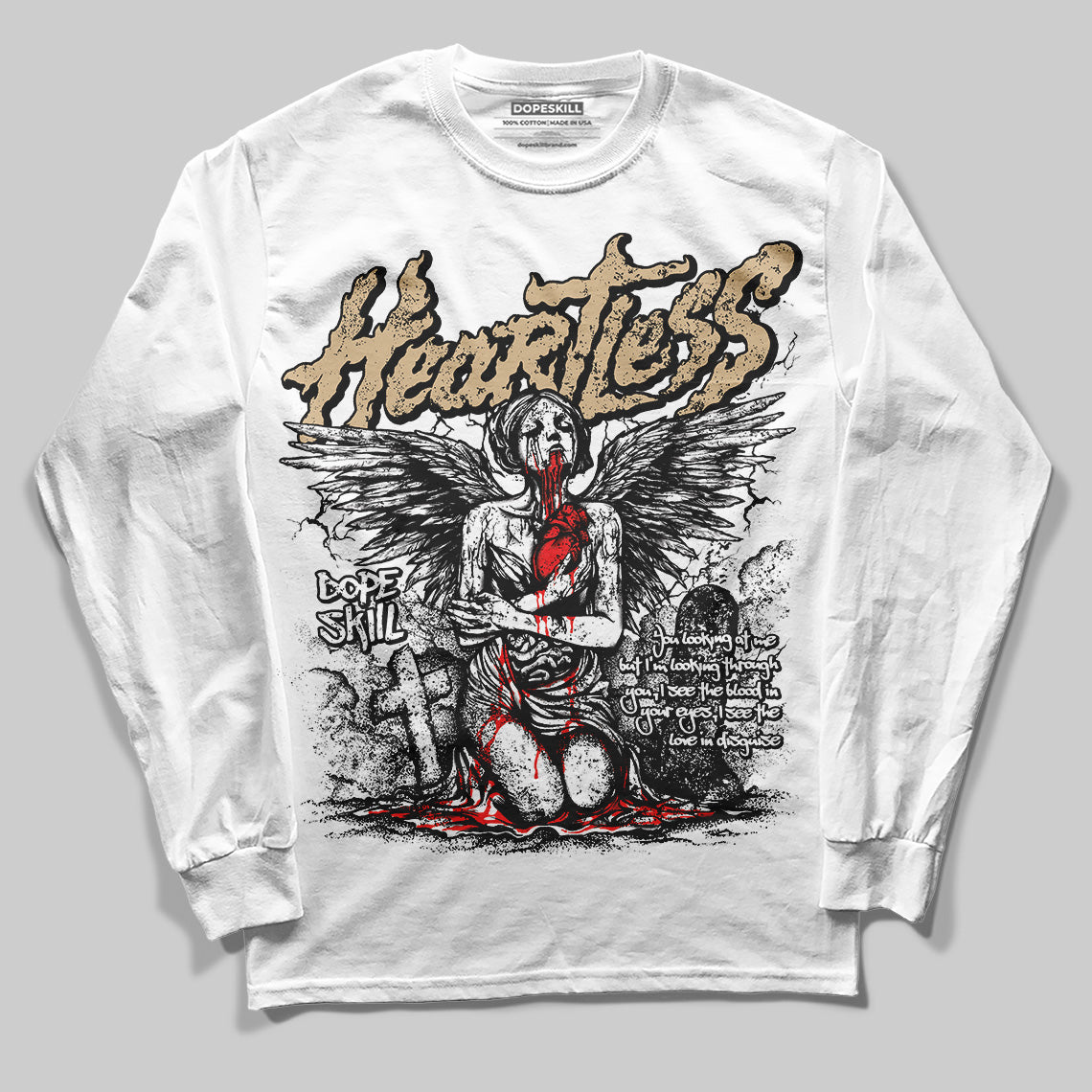 TAN Sneakers DopeSkill Long Sleeve T-Shirt Heartless Graphic Streetwear - White 