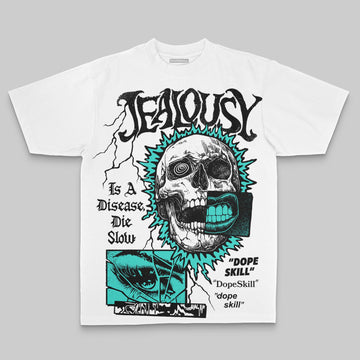 Aqua Oversize Print Jealousy DopeSkill Graphic T-shirt Streetwear - White 