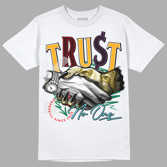 Jordan 1 Mid GS 'Six Championships' DopeSkill T-Shirt Trust No One Graphic Streetwear - White