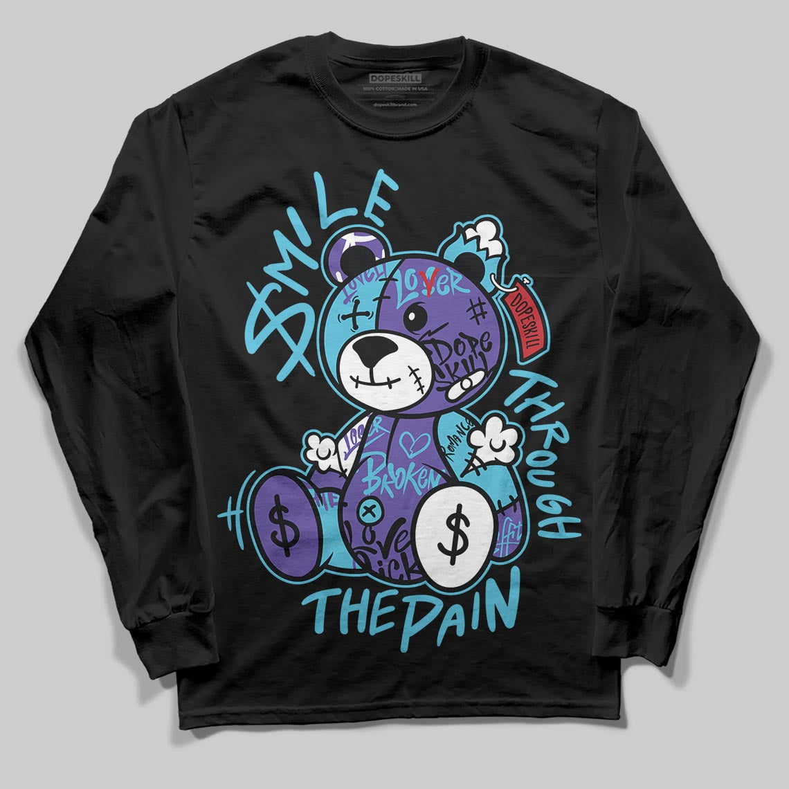 Jordan 8 Retro 'Aqua' 2025 DopeSkill Long Sleeve T-Shirt Smile Through The Pain Graphic Streetwear - Black