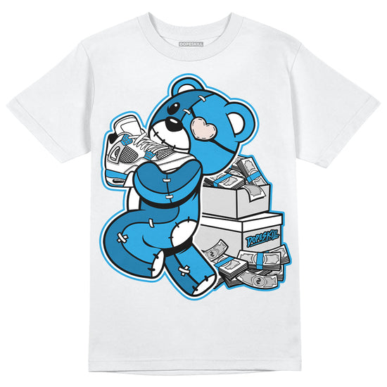 Jordan 4 Retro Military Blue DopeSkill T-Shirt Bear Steals Sneaker Graphic Streetwear - White