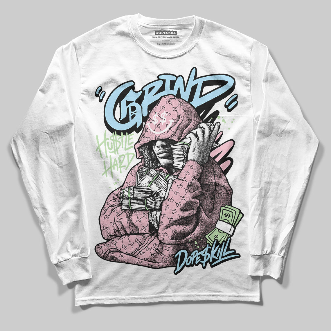 Jordan 4 Retro Valentine's Day (2026) (GS) DopeSkill Long Sleeve T-Shirt Grind Pray Graphic Streetwear - White 
