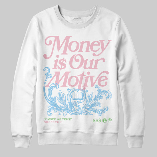 Jordan 4 Retro Valentine's Day (2026) (GS) DopeSkill Sweatshirt Money Is Our Motive Typo Graphic Streetwear  White 