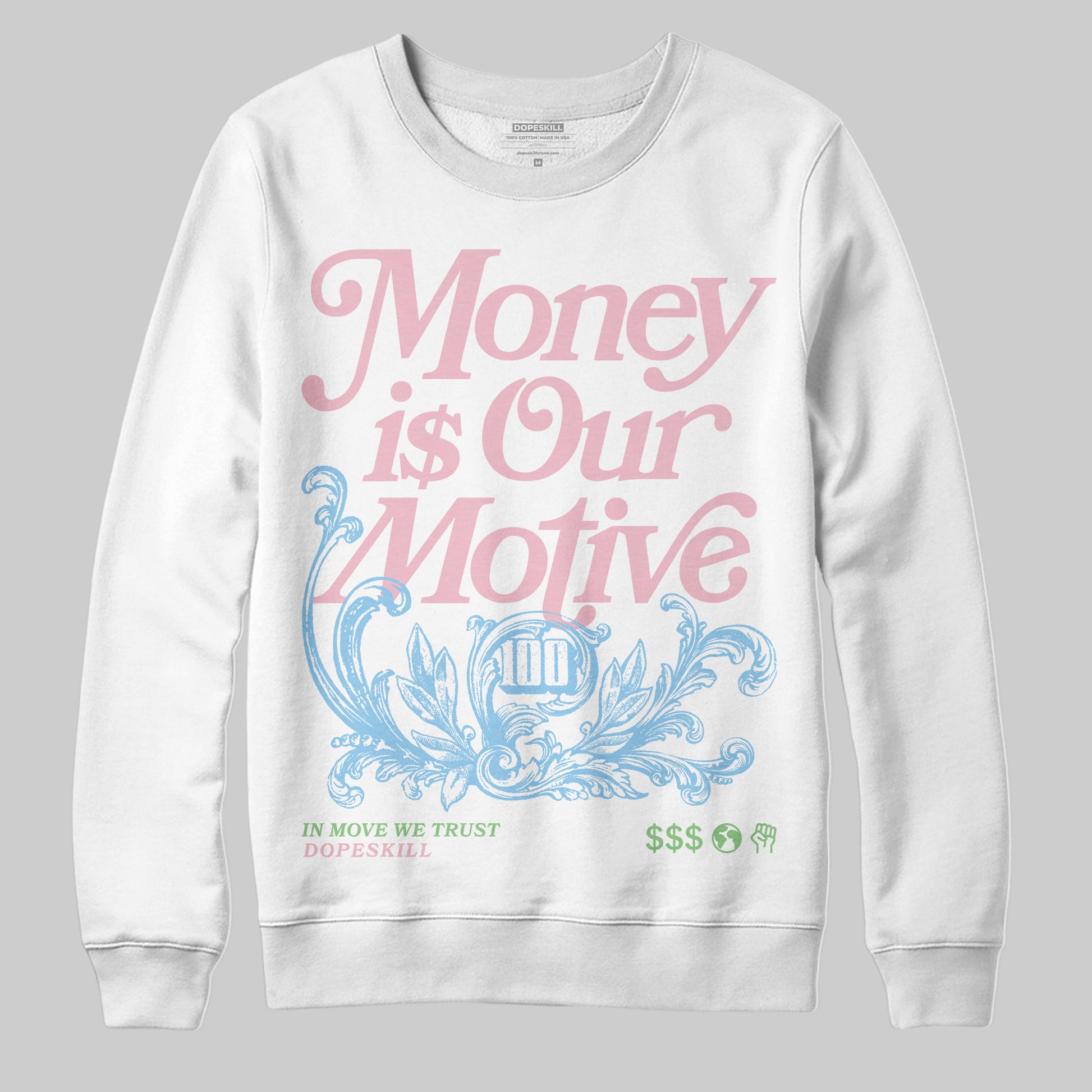 Jordan 4 Retro Valentine's Day (2026) (GS) DopeSkill Sweatshirt Money Is Our Motive Typo Graphic Streetwear  White 