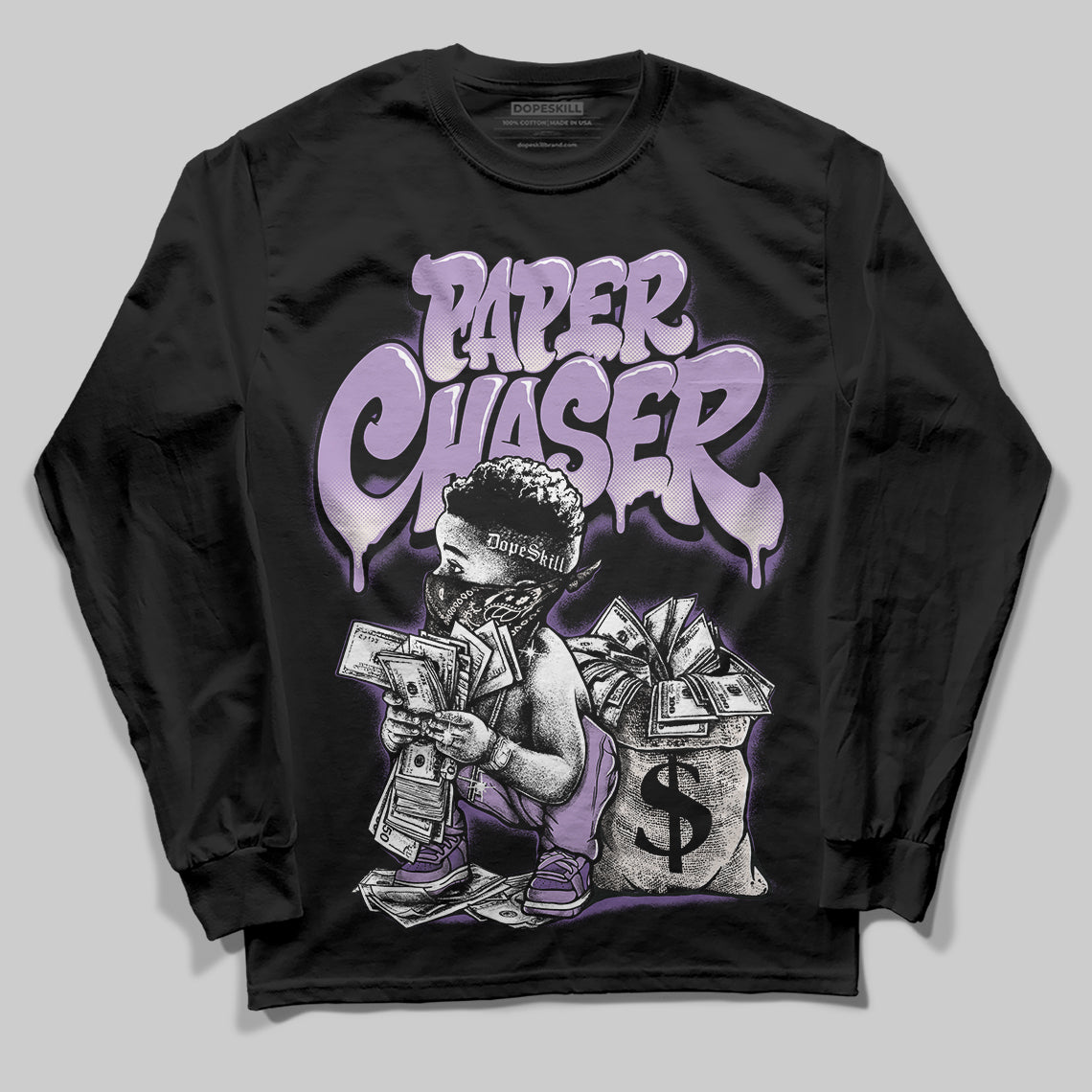 Jordan 10 WMNS “Hydrangeas” DopeSkill Long Sleeve T-Shirt Paper Chaser Boy Graphic Streetwear - Black