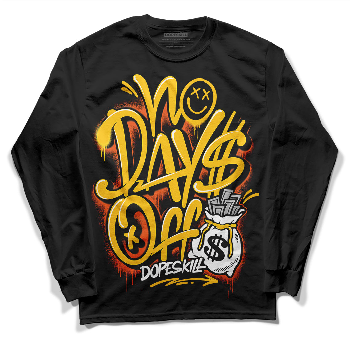 Yellow Sneakers DopeSkill Long Sleeve T-Shirt No Days Off Graphic Streetwear - Black