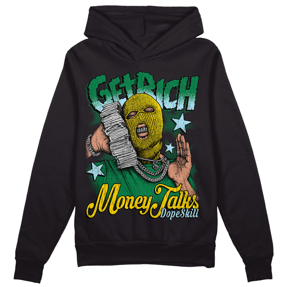 Jordan 5 “Lucky Green” DopeSkill Hoodie Sweatshirt Get Rich Graphic Streetwear - Black