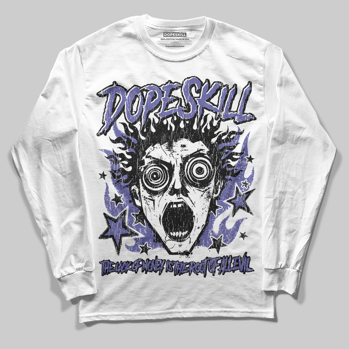 Jordan 4 Retro Lakers DopeSkill Long Sleeve T-Shirt Root of Evil Graphic Streetwear - White 