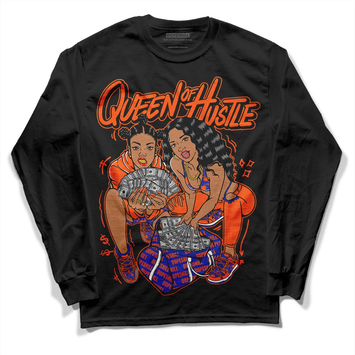 Dunk Low Futura Orange Blaze DopeSkill Long Sleeve T-Shirt Queen Of Hustle Graphic Streetwear - Black