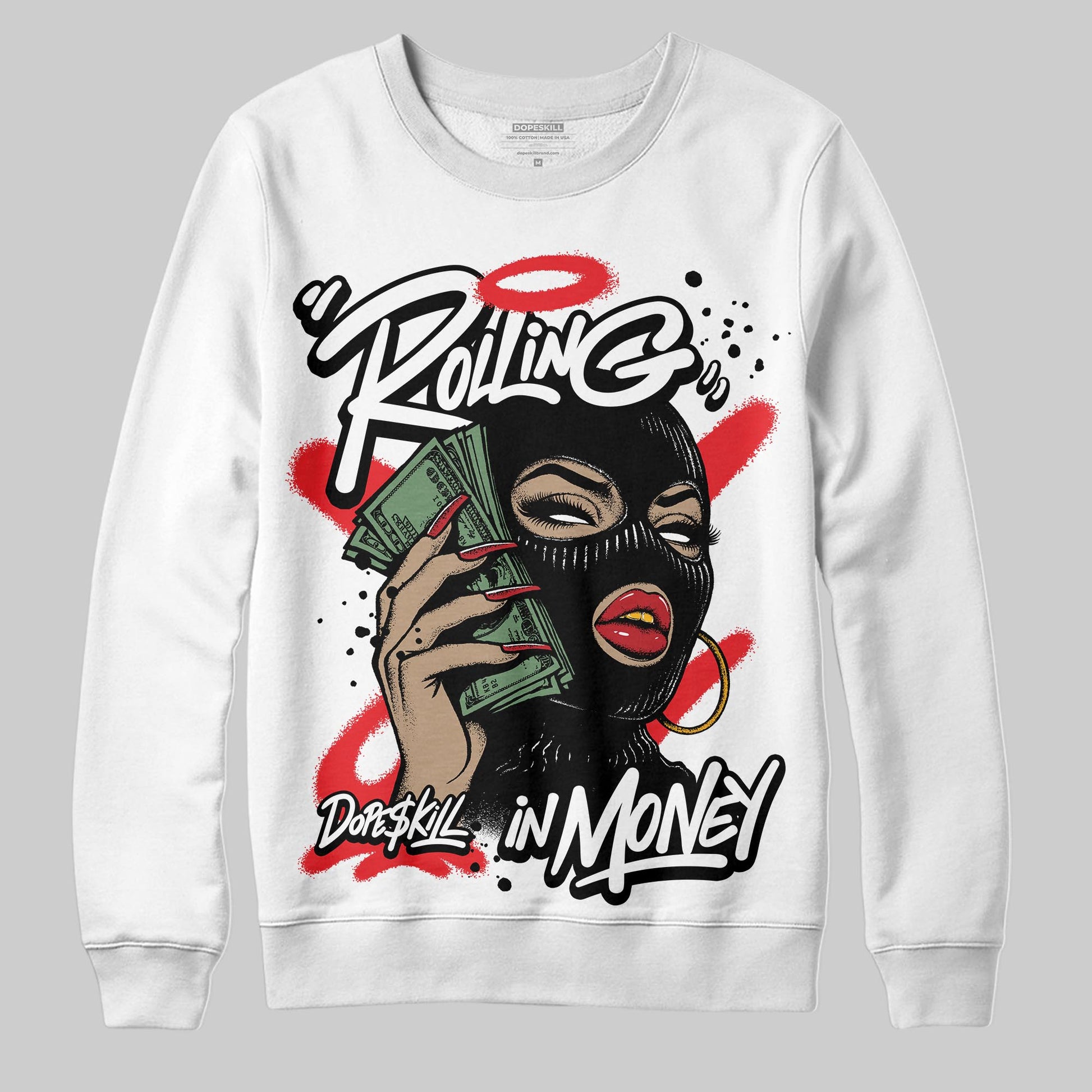 Black and White Sneakers DopeSkill Sweatshirt Rolling in Money Graphic Streetwear - White