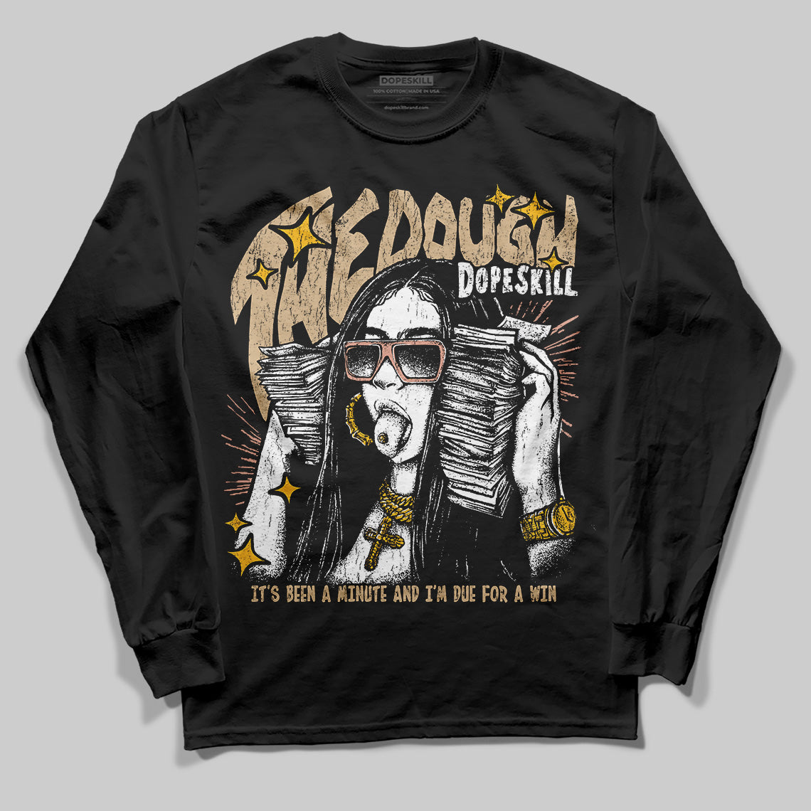 TAN Sneakers DopeSkill Long Sleeve T-Shirt The Dough Graphic Streetwear - Black