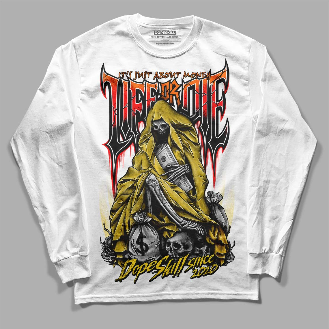 Jordan 4 Thunder DopeSkill Long Sleeve T-Shirt Life or Die Graphic Streetwear - White