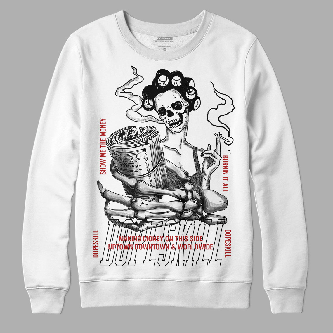 Jordan 14 "Black/White" DopeSkill Sweatshirt Show Me The Money Graphic Streetwear - White