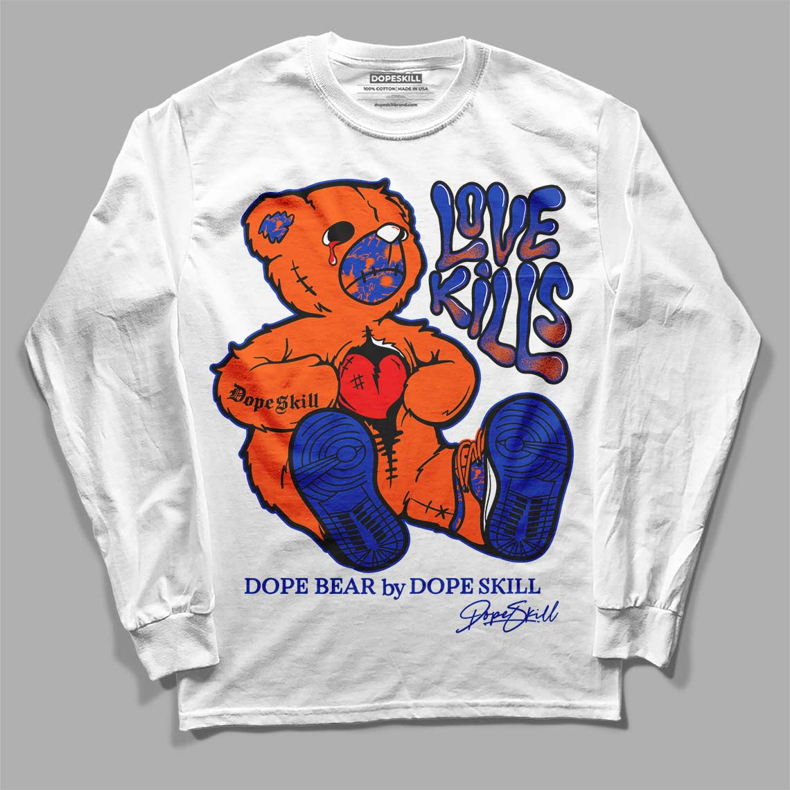 Dunk Low Futura Orange Blaze DopeSkill Long Sleeve T-Shirt Love Kills Graphic Streetwear - White