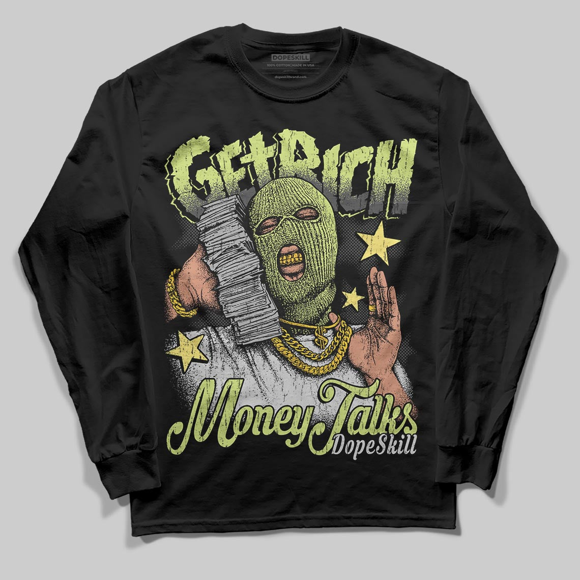 Jordan 4 GS “Light Lemon Twist” DopeSkill Long Sleeve T-Shirt Get Rich Graphic Streetwear - black