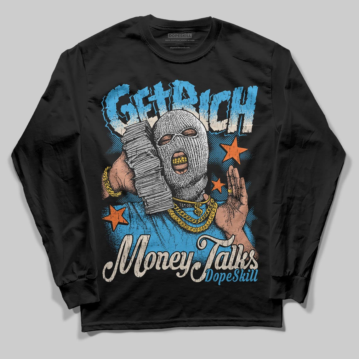 Jordan 1 High OG “UNC” Reimagined DopeSkill Long Sleeve T-Shirt Get Rich Graphic Streetwear - Black