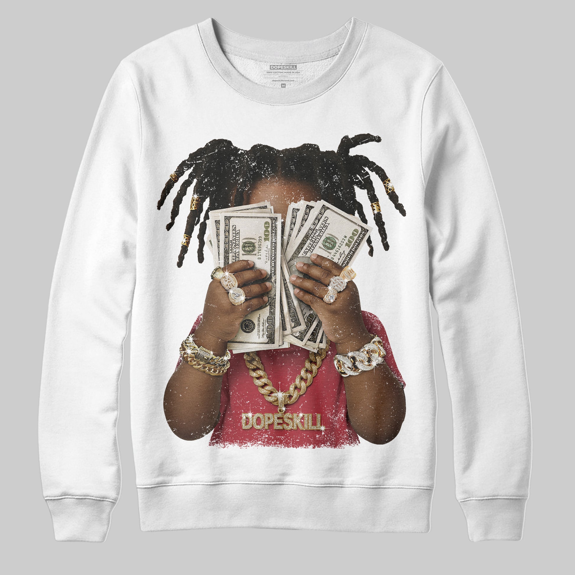 Jordan 4 “Sierra Red" DopeSkill Sweatshirt Rich Youth Graphic Streetwear - White