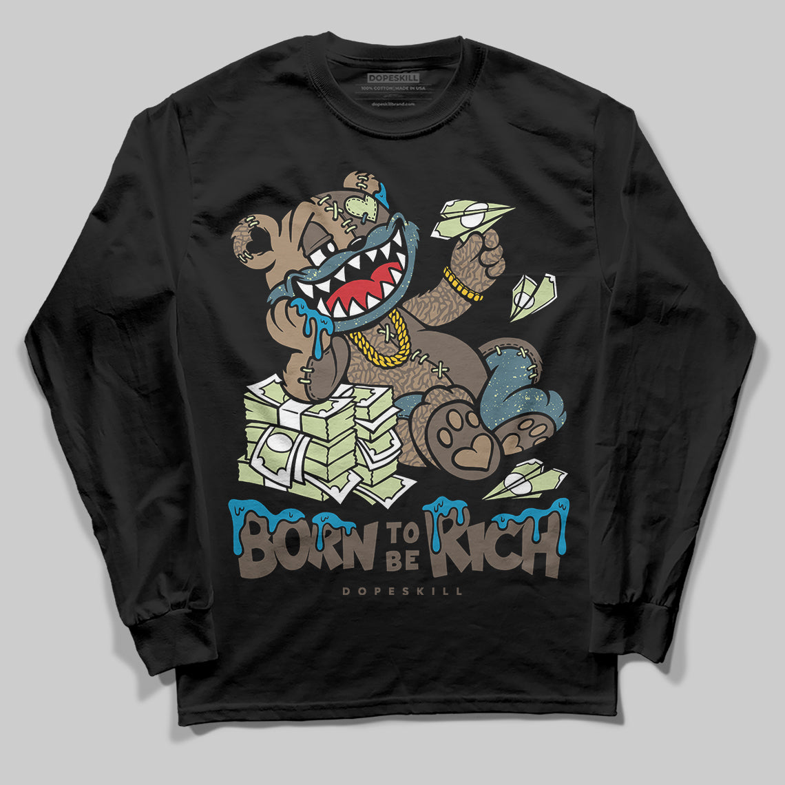 Jordan 3 GS “We Outside” DopeSkill Long Sleeve T-Shirt Born To Be Rich Graphic Streetwear - Black