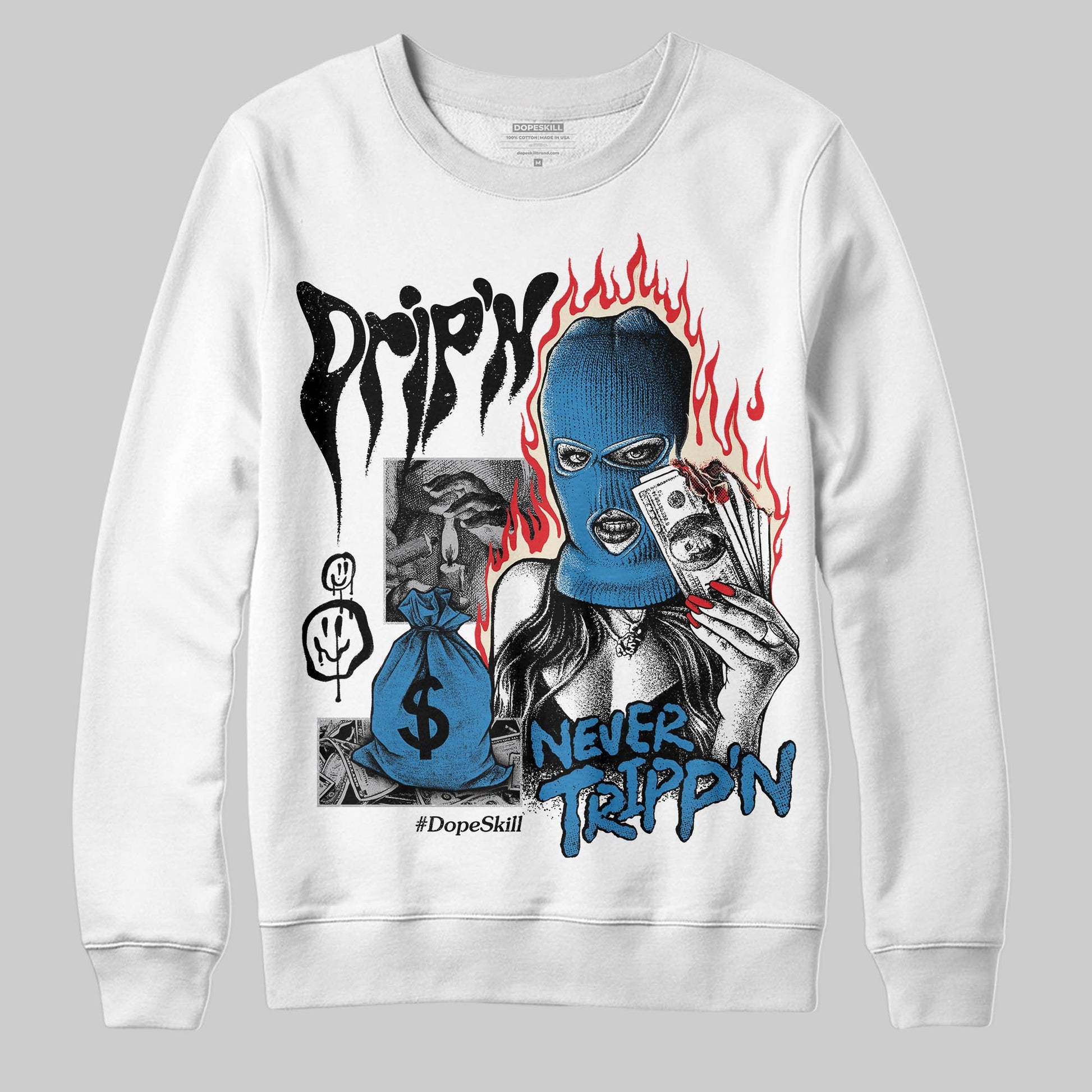Jordan 3 Retro OG Rare Air DopeSkill Sweatshirt Drip'n Never Tripp'n Graphic Streetwear - White