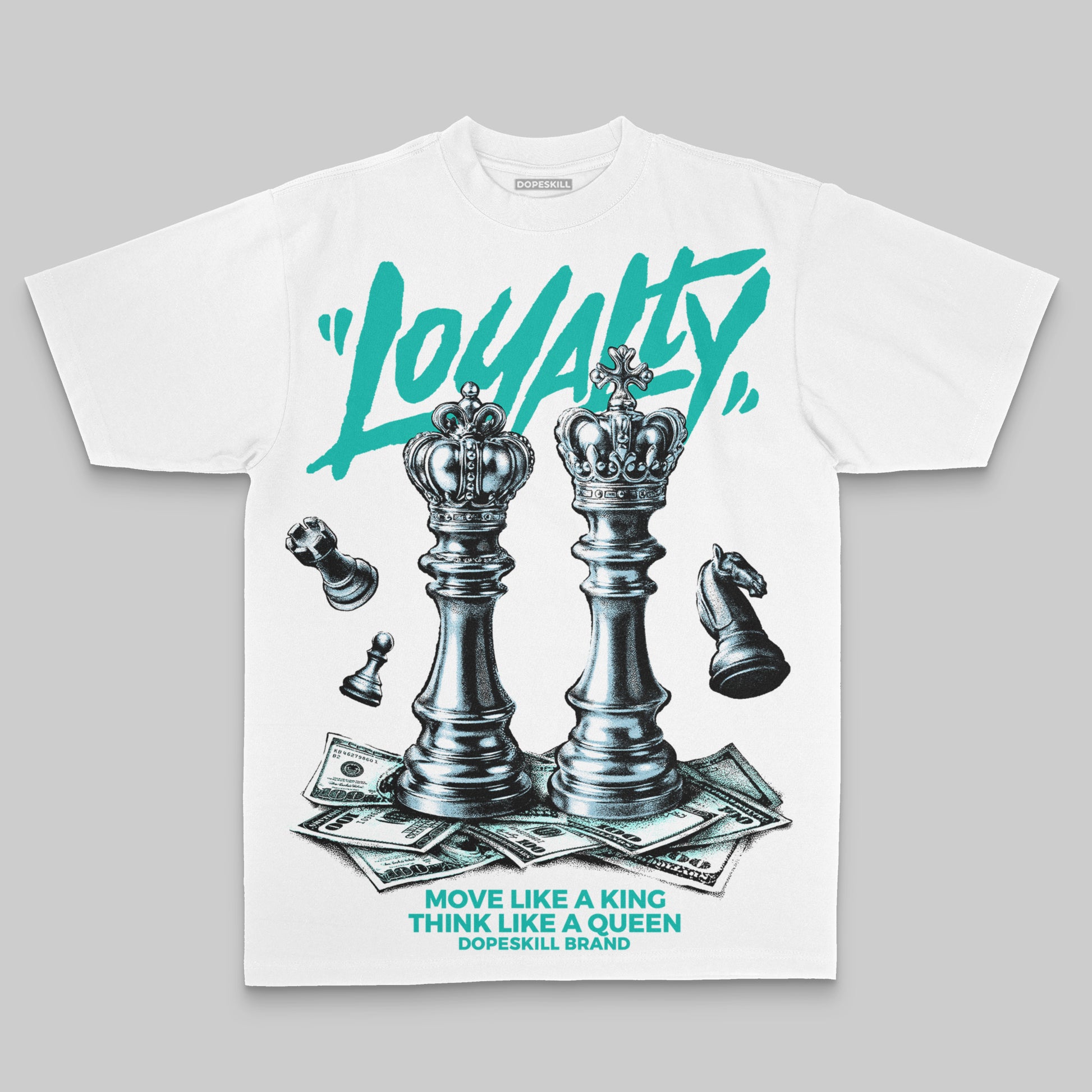 Aqua Oversize Print 'Loyalty' DopeSkill Graphic T-shirt Streetwear - White 