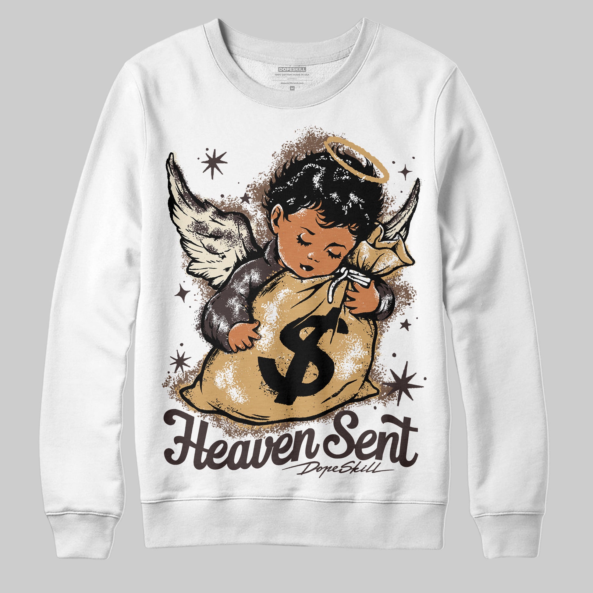 Jordan 5 “Earth/Metallic Gold” DopeSkill Sweatshirt Heaven Sent Graphic Streetwear - White