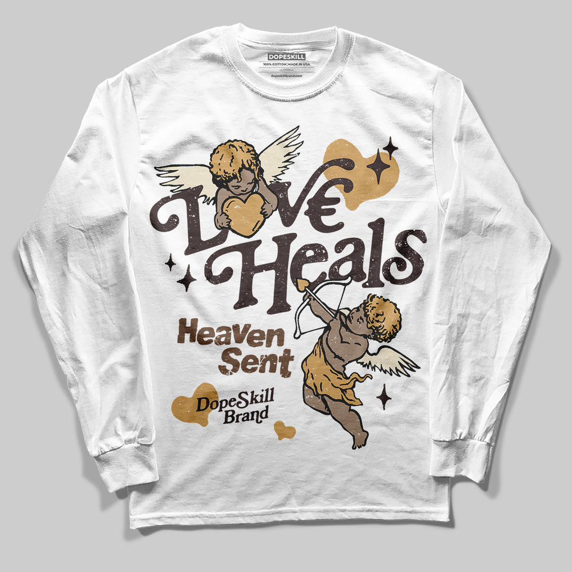 Jordan 5 “Earth/Metallic Gold” DopeSkill Long Sleeve T-Shirt New Love Heals Graphic Streetwear - White