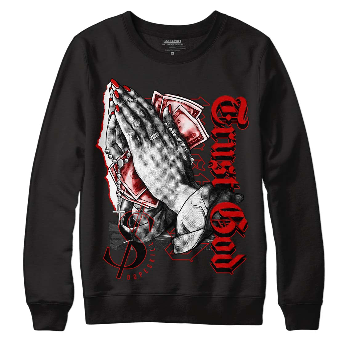 Jordan 1 Retro Low "Black Toe" DopeSkill Sweatshirt Trust God Graphic Streetwear - Black