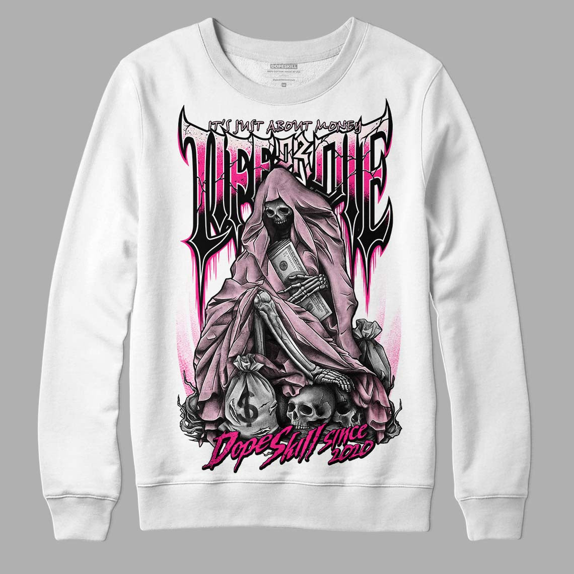 Dunk Low LX Pink Foam DopeSkill Sweatshirt Life or Die Graphic Streetwear - White