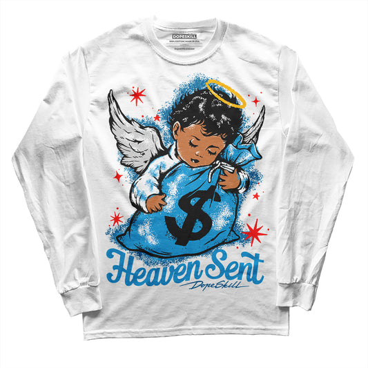 Jordan 4 Retro Military Blue DopeSkill Long Sleeve T-Shirt Heaven Sent Graphic Streetwear - White 