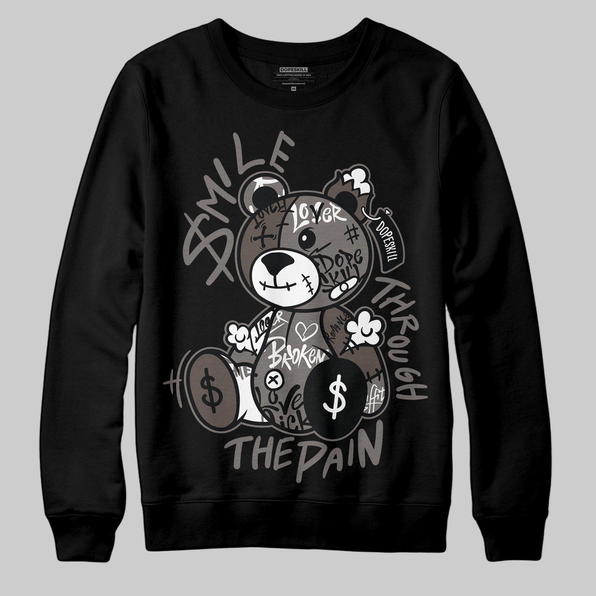 Jordan 4 Retro Cave Stone DopeSkill Sweatshirt Smile Through The Pain Graphic Streetwear - Black