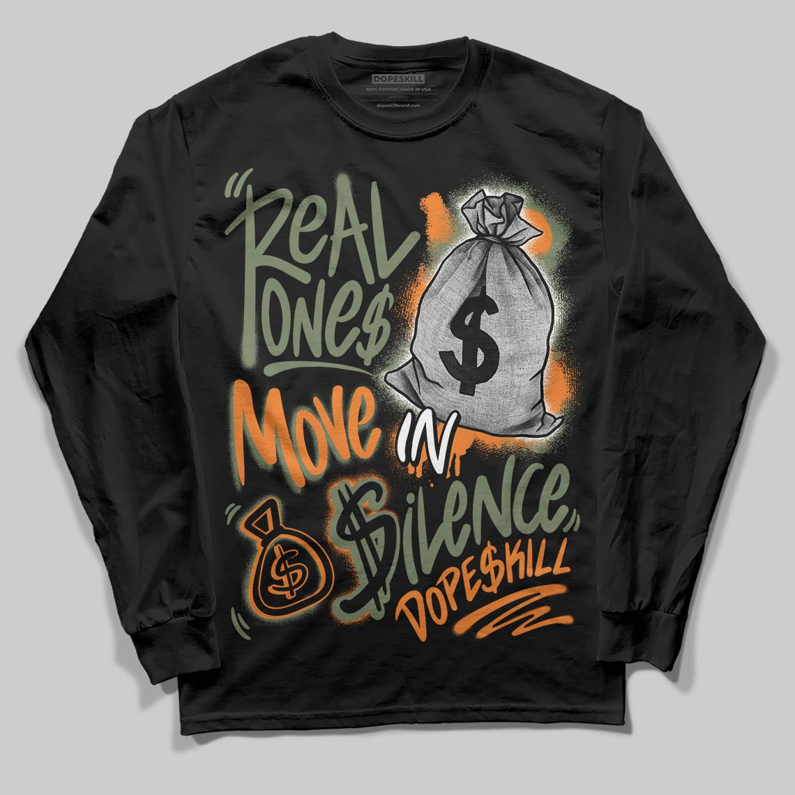 Jordan 4 Retro OG SP Undefeated (2025) DopeSkill Long Sleeve T-Shirt Real Ones Move In Silence Graphic Streetwear - black