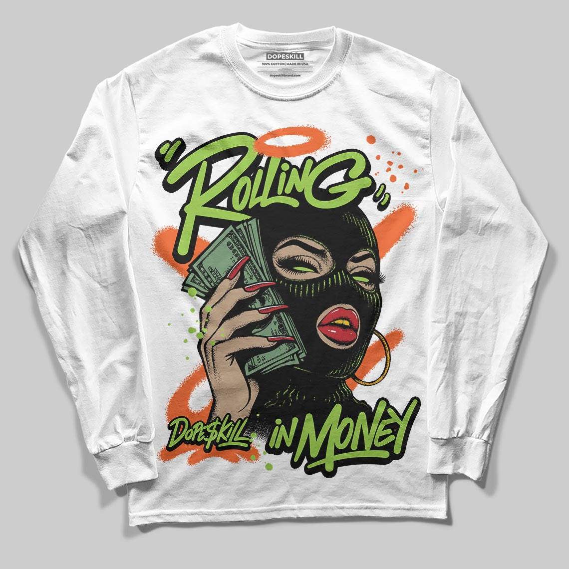 Neon Green Sneakers DopeSkill Long Sleeve T-Shirt Rolling in Money Graphic Streetwear - White