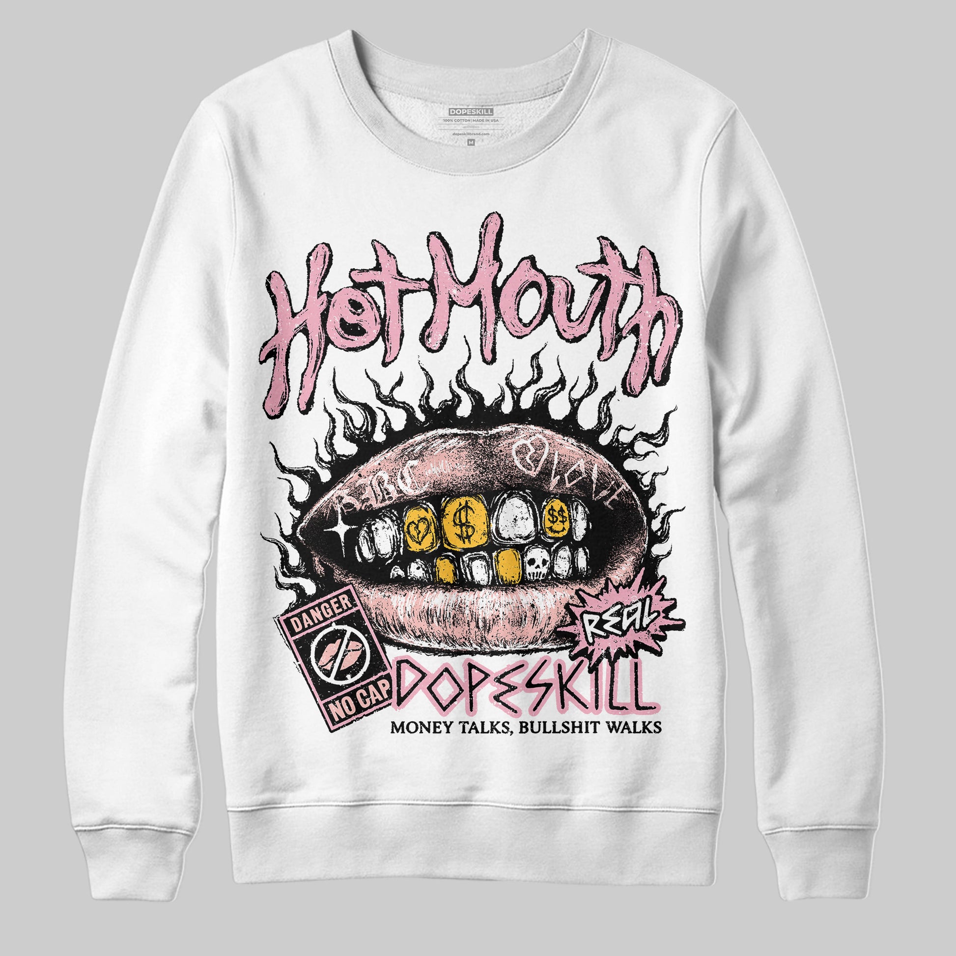 AMIRI White & Pink Stars Court Sneakers DopeSkill Sweatshirt Hot Mouth Graphic Streetwear - White