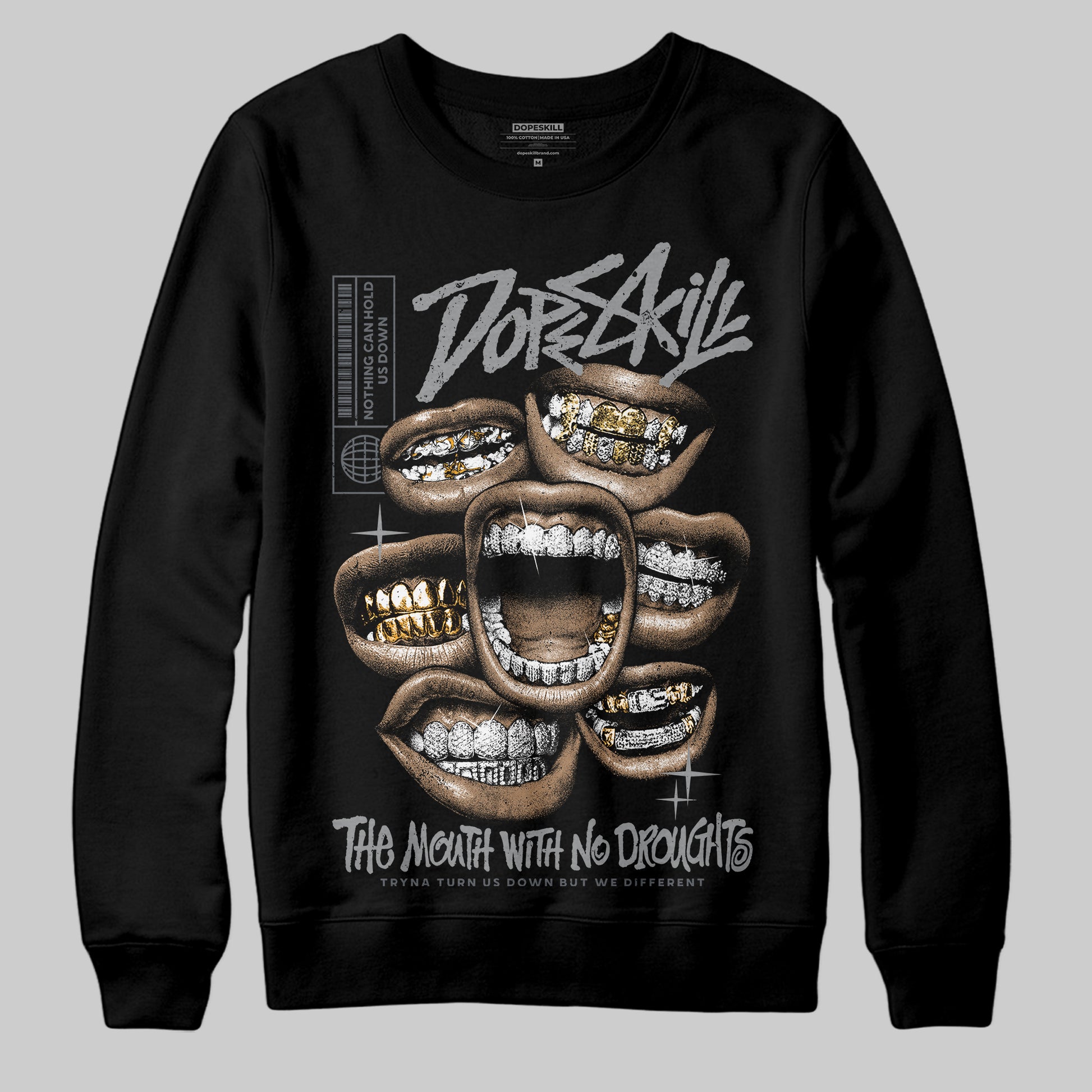 Jordan 5 Retro Wolf Grey (2026) DopeSkill Sweatshirt The Mouth With No Droughts Graphic Streetwear - Black