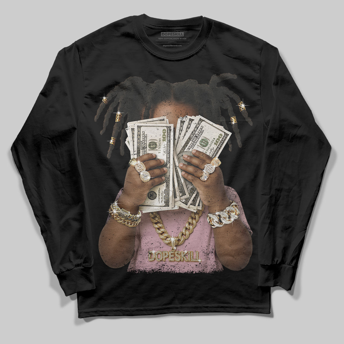 Jordan 4 Retro Valentine's Day (2026) (GS) DopeSkill Long Sleeve T-Shirt Rich Youth Graphic Streetwear - Black