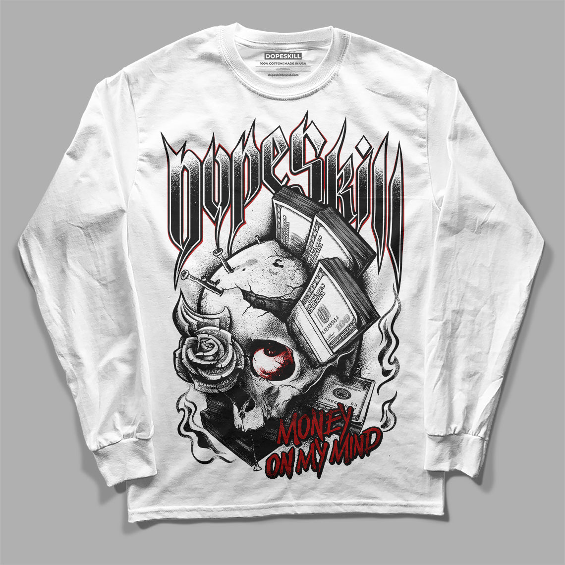 Jordan 14 "Black/White" DopeSkill Long Sleeve T-Shirt Money On My Mind Graphic Streetwear - White 