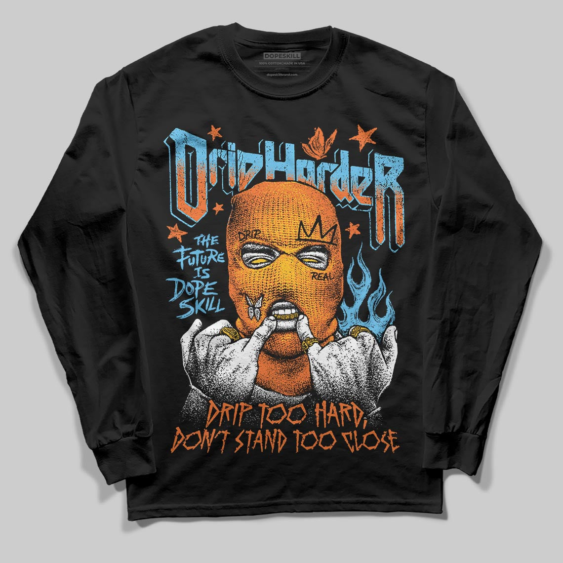 Orange, Black and White Sneakers DopeSkill Long Sleeve T-Shirt Drip Harder Graphic Streetwear - Black
