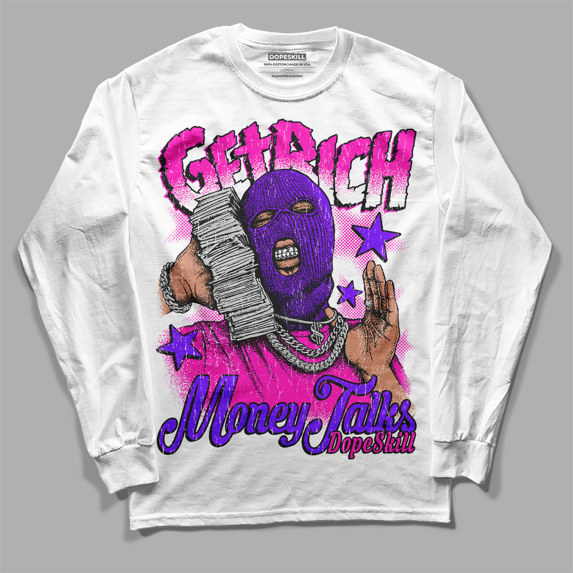 Dunk Low GS “Active Fuchsia” DopeSkill Long Sleeve T-Shirt Get Rich Graphic Streetwear  - White