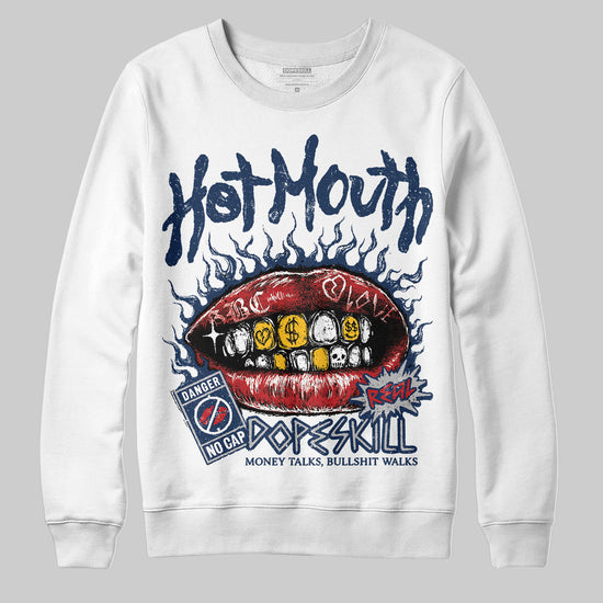 Jordan 4 SB “Summit White/Navy” DopeSkill Sweatshirt Hot Mouth Graphic Streetwear - White