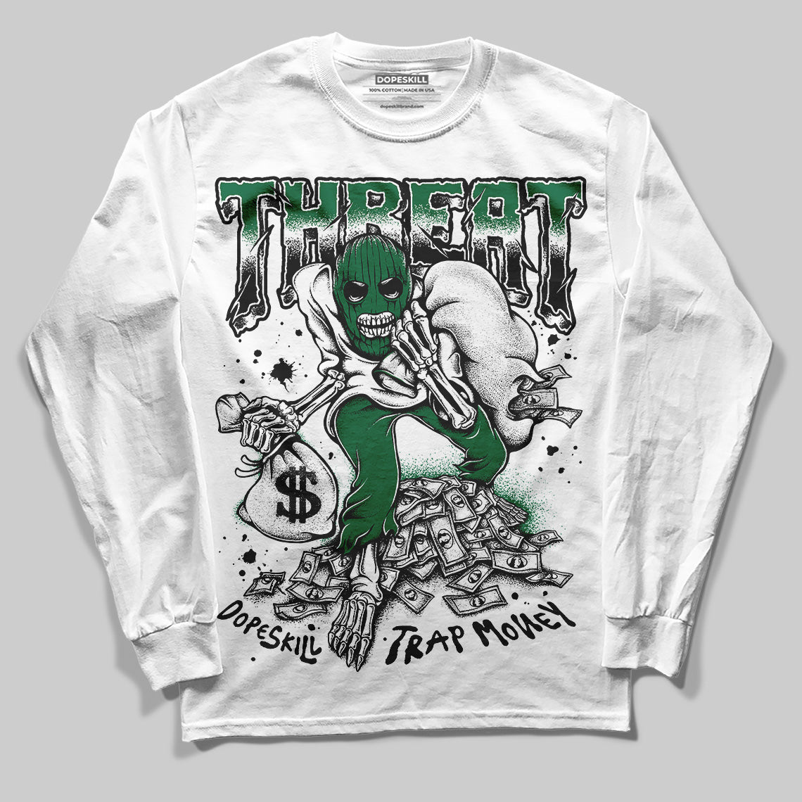 Jordan 13 GS “Pine Green” DopeSkill Long Sleeve T-Shirt Threat Graphic Streetwear - White 