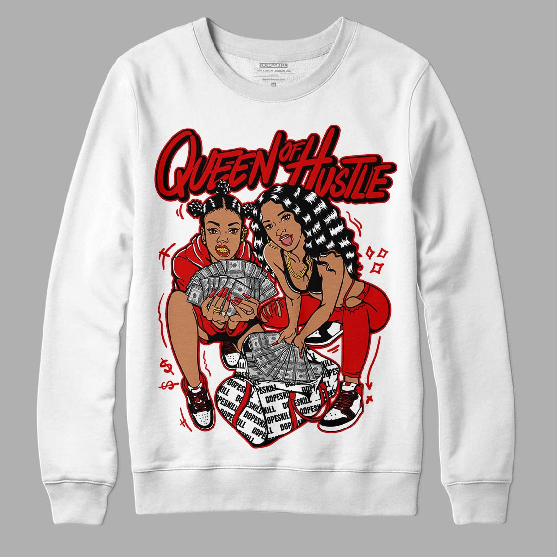 Jordan 1 Retro Low "Black Toe" DopeSkill Sweatshirt Queen Of Hustle Graphic Streetwear - White