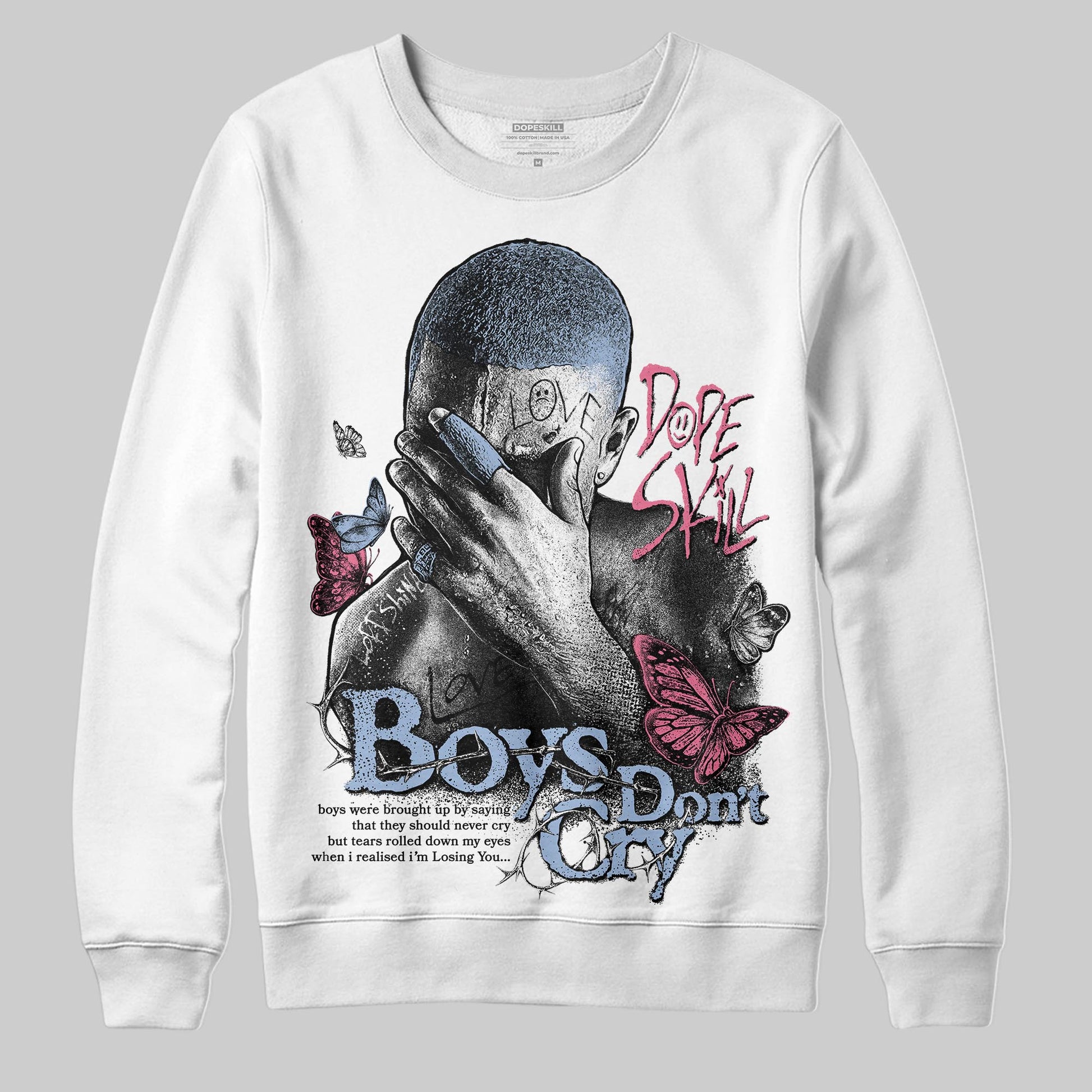 Jordan 3 GS “Denim/Pink Glow” DopeSkill Sweatshirt Boys Don't Cry Graphic Streetwear - White