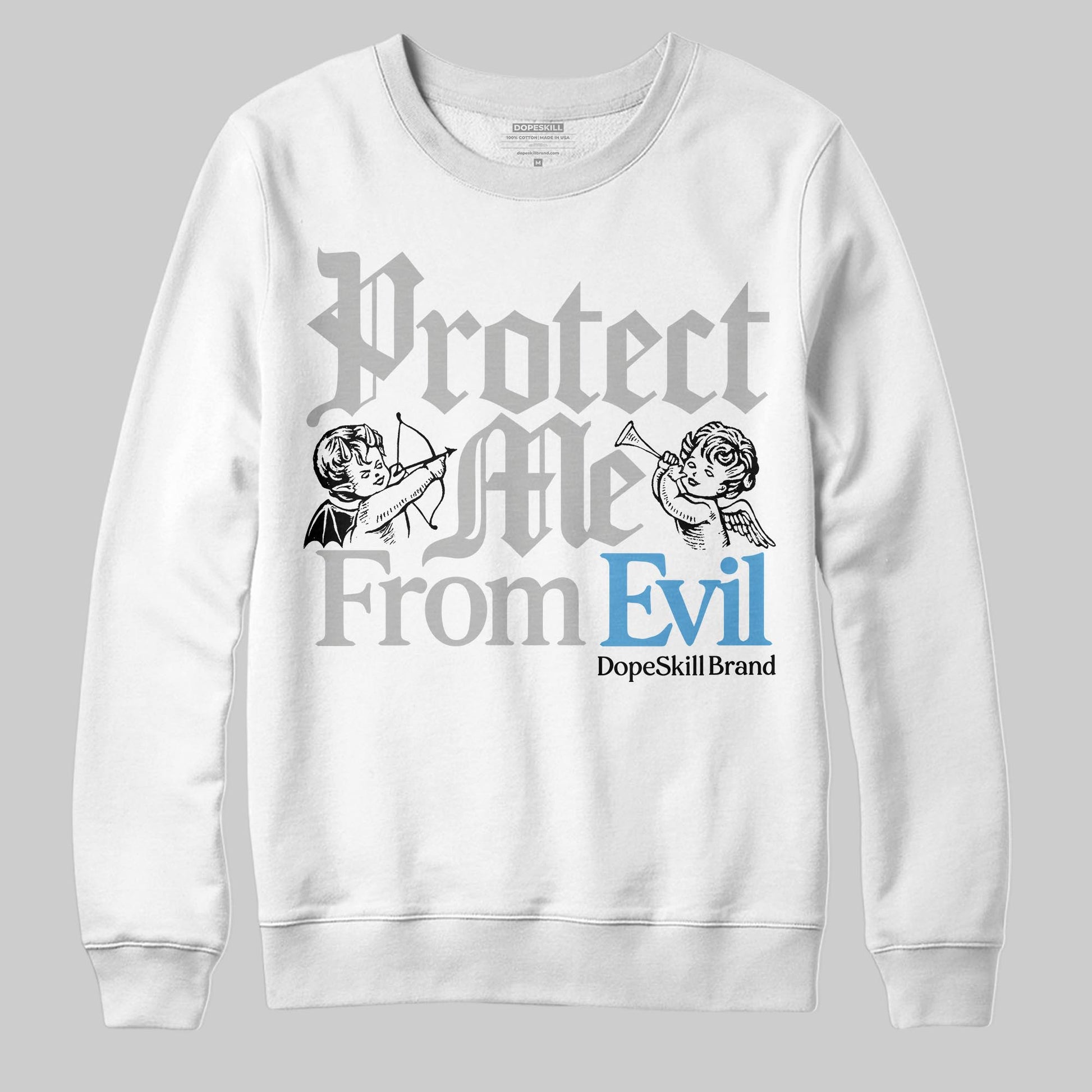 Jordan 10 OG “Steel” DopeSkill Sweatshirt Protect Me From Evil Graphic Streetwear - White