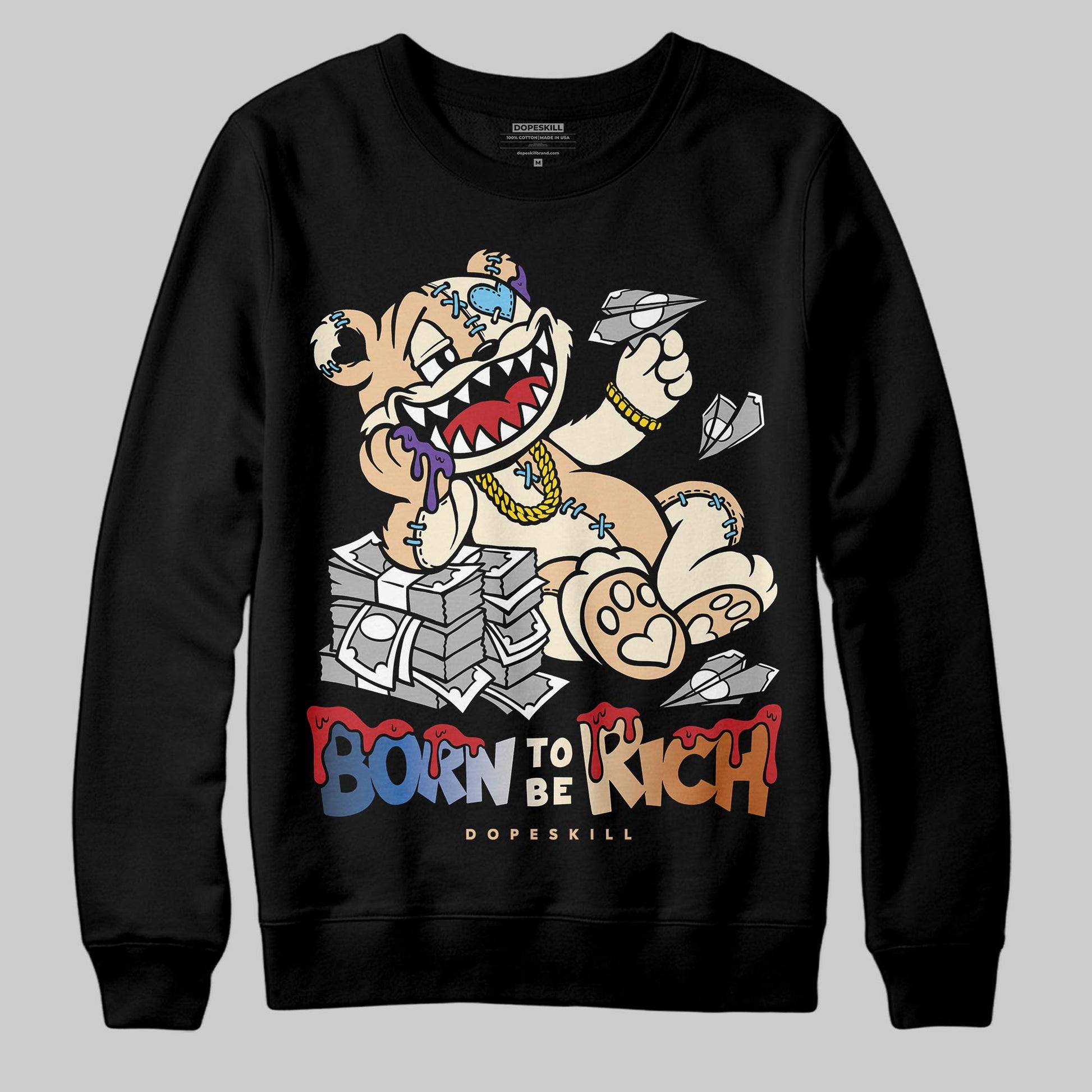 Jordan 17 Retro Low SP Infinite Archives DopeSkill Sweatshirt Born To Be Rich Graphic Streetwear - Black