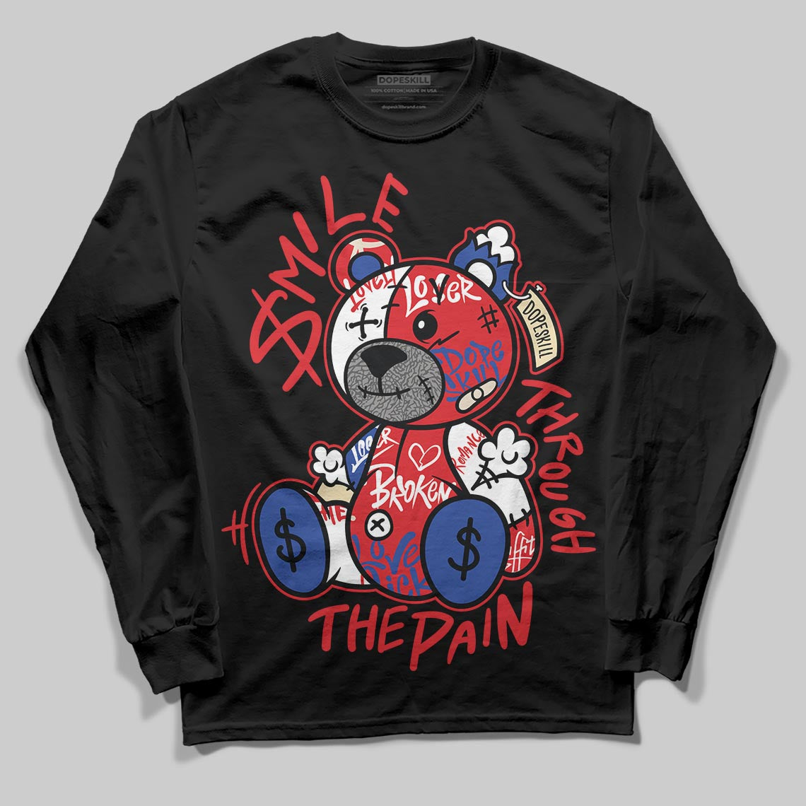 Jordan 3 “Seoul 2.0” DopeSkill Long Sleeve T-Shirt Smile Through The Pain Graphic Streetwear - Black