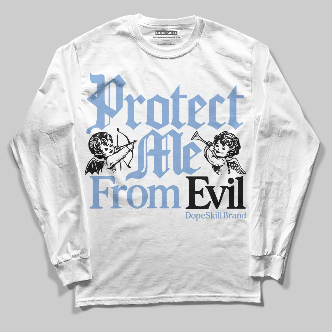 Jordan 4 WMNS 'Forget Me Not' DopeSkill Long Sleeve T-Shirt Protect Me From Evil Graphic Streetwear - White